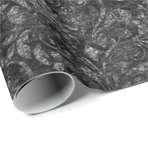 Papel De Regalo Royal Damask Aplastado Velvet Black Burgundy Maroo