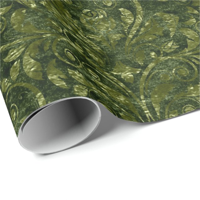 Papel De Regalo Royal Damask Aplastado Velvet Woodland Verde Profu (Esquina del rollo)