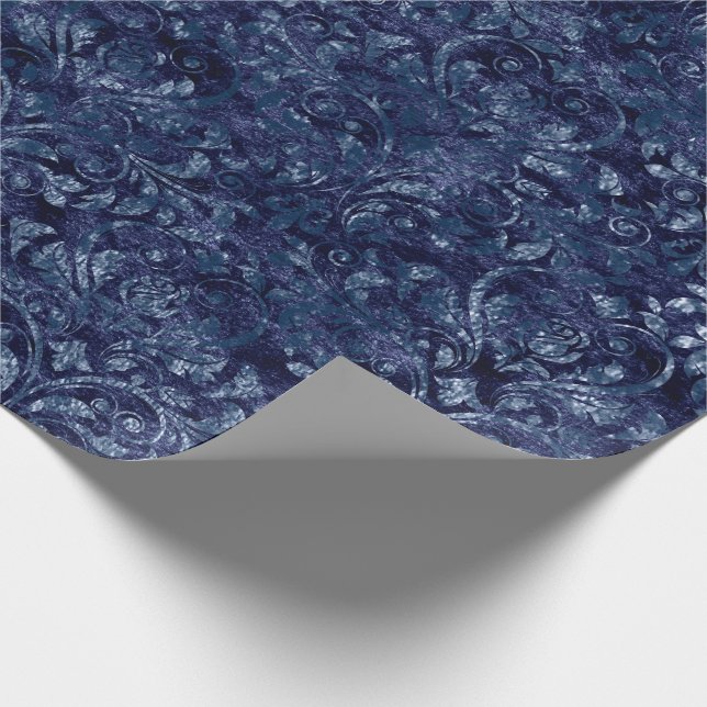 Papel De Regalo Royal Damask Aplastado Velvetc Marina Azul Esmeral (Esquina)