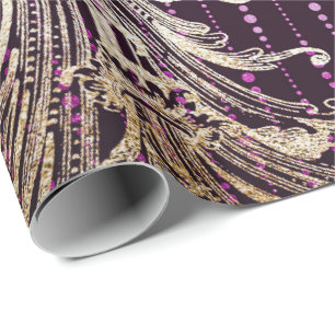 Papel De Regalo Royal Damask Floral Drogas Purple Faux Gold