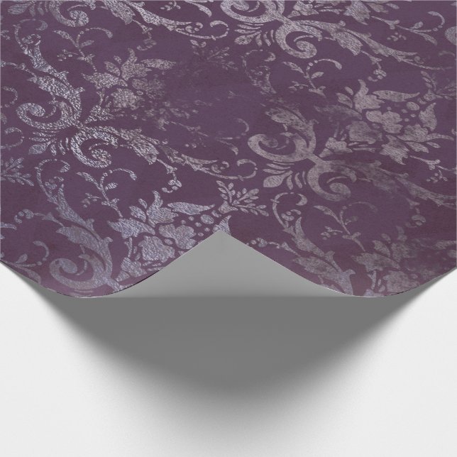 Papel De Regalo Royal Damask Grunge Purple Plum Floral Gris Azul (Esquina)