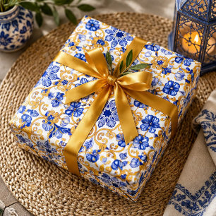 Papel De Regalo Royal Lisbon Scrollwork Elegant Portuguese Blue