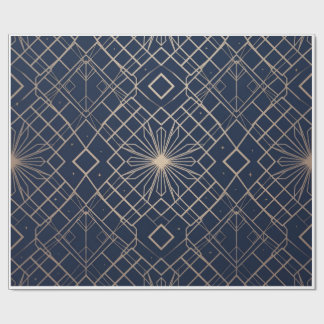 Papel De Regalo Royal Navy Azul y Dorado Art Deco Geométrico Sin C