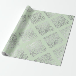 Papel De Regalo Royal Squares Damask Mint Green Silver Vip