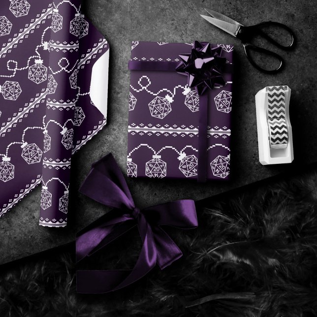 Papel De Regalo RPG Luces Purple | Fantasía Tabletop Gamer Dice (Subido por el creador)
