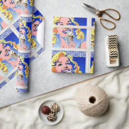 Papel De Regalo Rubia Comiendo Helado Colorido Estilo Pop Art Años