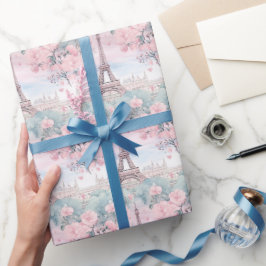 Papel De Regalo Rubor Pink Blue Eiffel Tower Paris Paisaje Francés