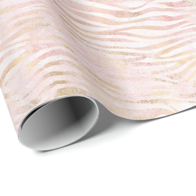 Papel De Regalo Rubor Pink Glam Gold Zebra Print (Esquina del rollo)