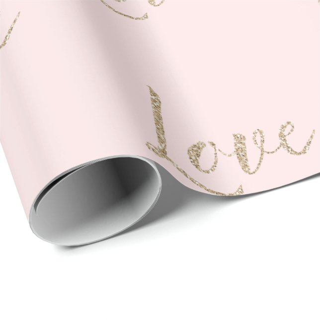 Papel De Regalo Rubor Pink Gold Purpurina Love   (Esquina del rollo)