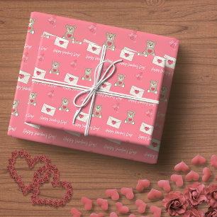 Papel De Regalo Rubor Rosa con oso, corazón y mensaje Personalizad
