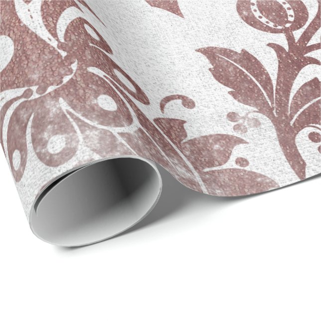 Papel De Regalo Rubor Rosa Rosa Gold Polvo Floral Grungy Blanco (Esquina del rollo)