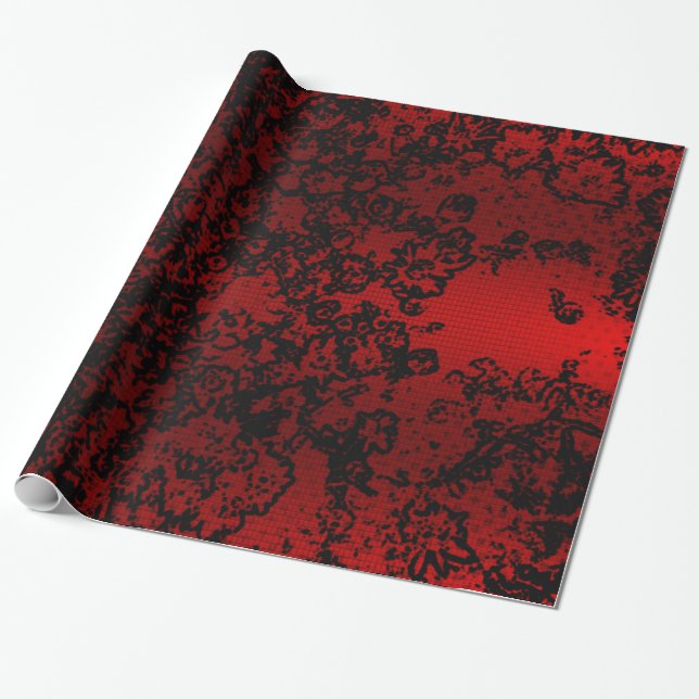 Papel De Regalo Ruby rojo negro elegante floral brillante elegante (Desenrollado)