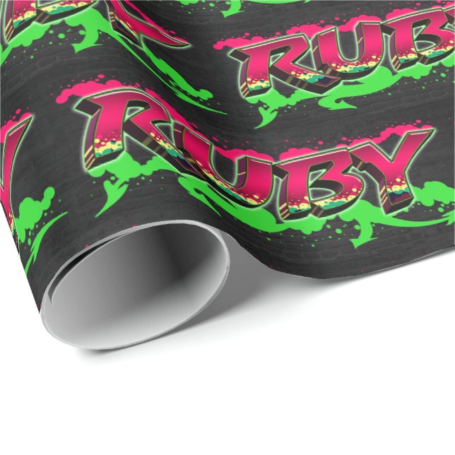 Papel De Regalo Ruby Vorname Name Graffiti red green (Esquina del rollo)
