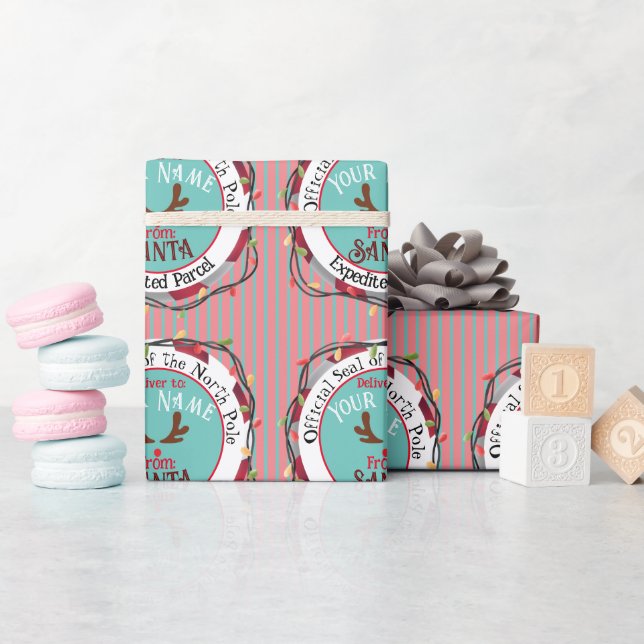 Papel De Regalo Rudolph del sello oficial de Santa sobre las franj (Baby Shower)