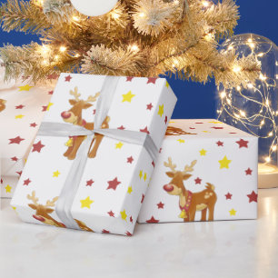Papel De Regalo Rudolph, estrellas de los Navidades de renos rojos