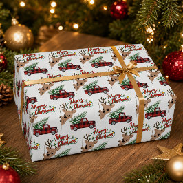 Papel De Regalo Rudolph Feliz Navidad Plaid Camión Antiguo