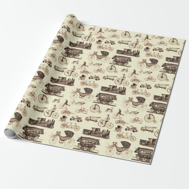 Papel De Regalo Ruedas de época (Desenrollado)