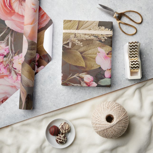 Papel De Regalo Ruido floral rosado Eucalyptus (Artesanía)