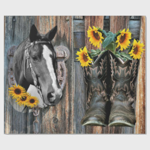 Papel De Regalo Russe Western Horse Cowboy botas Sunflowers