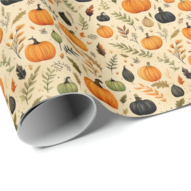 Papel De Regalo Rustic Autumn Pumpkins & Leaves in Moody Harvest  (Esquina del rollo)