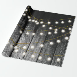 Papel De Regalo Rustic Barn Black Wood Gold String Luces