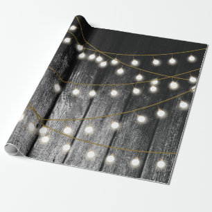Papel De Regalo Rustic Barn Black Wood Gold String Luces