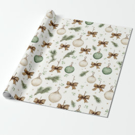 Papel De Regalo Rustic Brown Bows Cream Green Christmas Ornaments