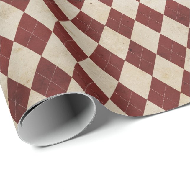 Papel De Regalo Rustic Burgundy Argyle Pattern (Esquina del rollo)