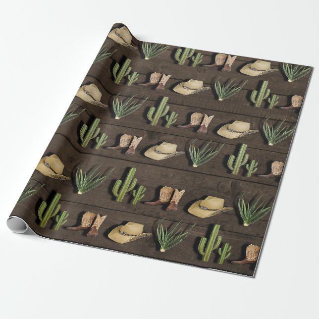 Papel De Regalo Rustic Cowboy Western Rodeo Wooden Birday Party (Desenrollado)