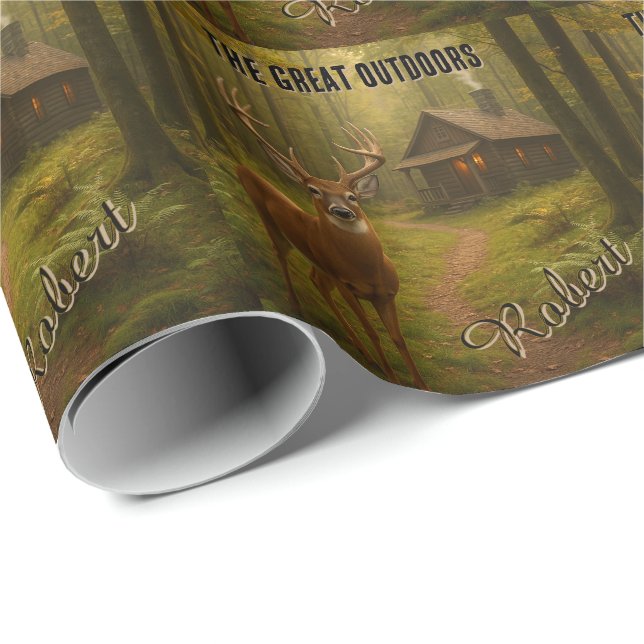 Papel De Regalo Rustic Deer Hunting Cabin Forest Signature Name (Esquina del rollo)