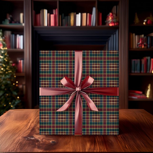 Papel De Regalo Rustic Elegance Plaid Cranberry Dk Blue Teal Green (Rustic Elegance Rich Dark Plaid in Cranberry Red, Dark Navy Blue and Dark Teal Green Wrapping Paper)