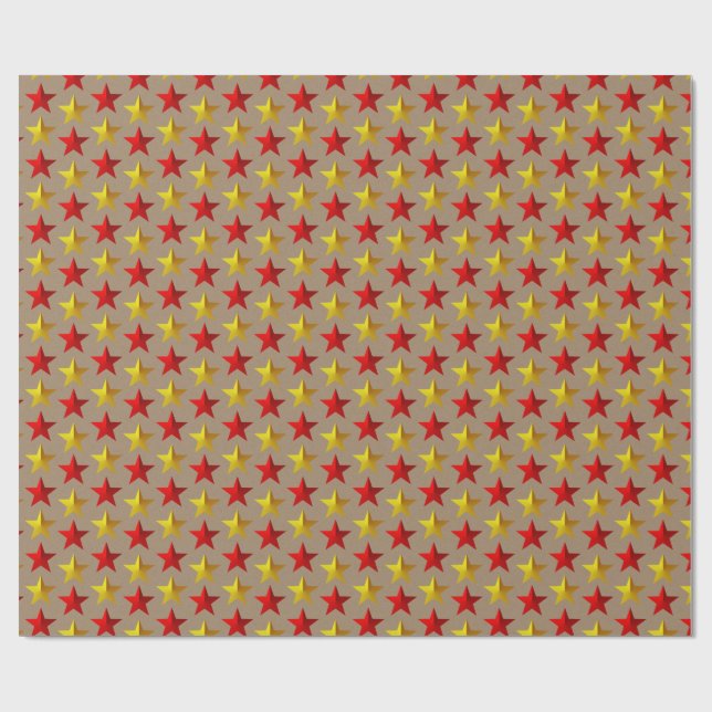 Papel De Regalo Rustic Kraft Brillante Red Gold Stars (Superficie plana)