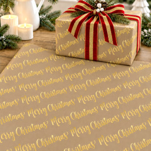 Papel De Regalo Rustic Kraft Caligrafía Dorada Feliz Navidad 2