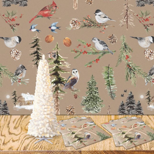 Papel De Regalo Rustic Kraft Everything Woodland Winter Birds (Rustic Kraft Everything Woodland Winter Birds Wrapping Paper Rolls)