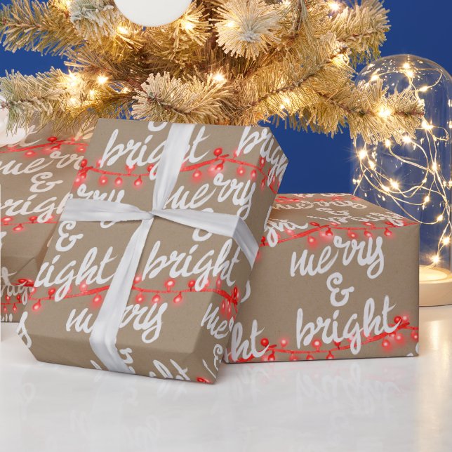 Papel De Regalo Rustic Kraft Merry & Bright añade tu saludo (Vacaciones)
