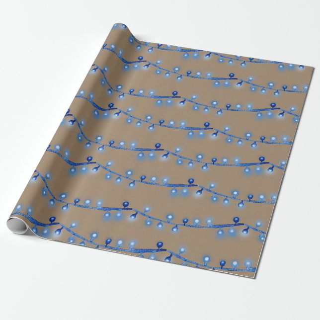 Papel De Regalo Rustic Kraft Navidades azules brillantes (Desenrollado)