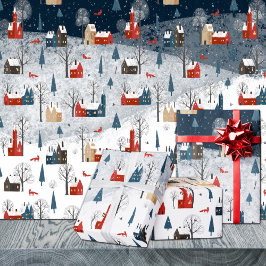Papel De Regalo Rustic Nordic Winter Mountain Village Red Fox