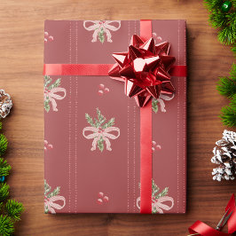 Papel De Regalo Rustic Red Botanical Bows Christmas
