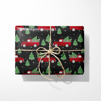 Papel De Regalo Rustic Red Truck Christmas Wrapping Paper on Black