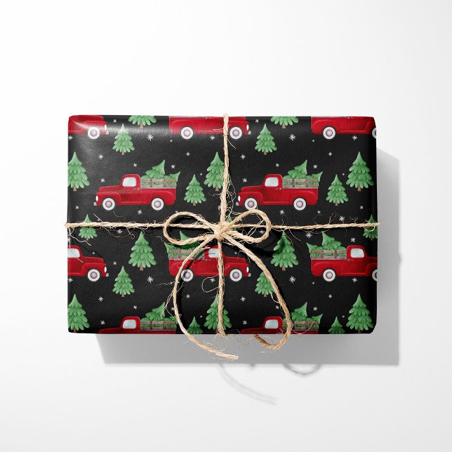 Papel De Regalo Rustic Red Truck Christmas Wrapping Paper on Black (Subido por el creador)