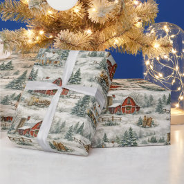 Papel De Regalo Rustic Snow Covered Farmhouse Winter Pattern