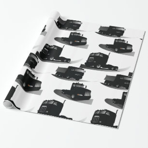 Papel De Regalo Rustic Tres Camiones Negros Diseño de Camiones Vin