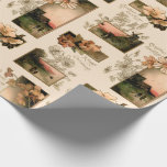 Papel De Regalo Rustic Vintage Christmas Sunset Villages con Flore<br><div class="desc">Diseño único de repetición de Navidad vintage con collage de escenas rústicas del pueblo de bosques, cabañas y molinos de viento al atardecer. Los viñedos están adornados con flores estilizadas y daisies pintadas artísticamente, flores de manzana y hiedra en cálido óxido, naranja, melocotón, coral, oro y verde cazador sobre fondo...</div>