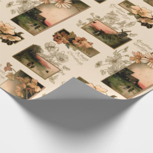 Papel De Regalo Rustic Vintage Christmas Sunset Villages con Flore