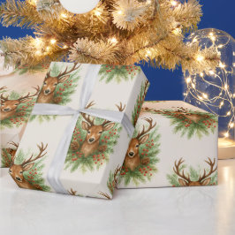 Papel De Regalo Rustic Woodland Deer Head with Winter Foliage - 