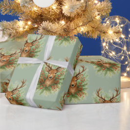 Papel De Regalo Rustic Woodland Deer Head with Winter Foliage - 