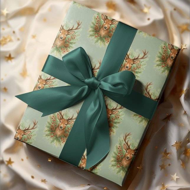 Papel De Regalo Rustic Woodland Deer Head with Winter Foliage -  (Subido por el creador)