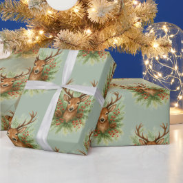 Papel De Regalo Rustic Woodland Deer Head with Winter Foliage - 