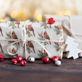 Papel De Regalo Rústica acuarela Invernal Cardenal Holly Branch