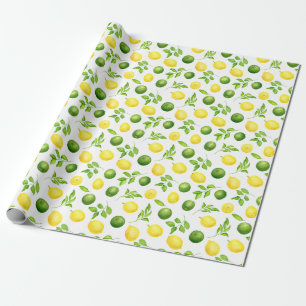 Papel De Regalo Rústica acuarela Lemones y patrón de vegetación